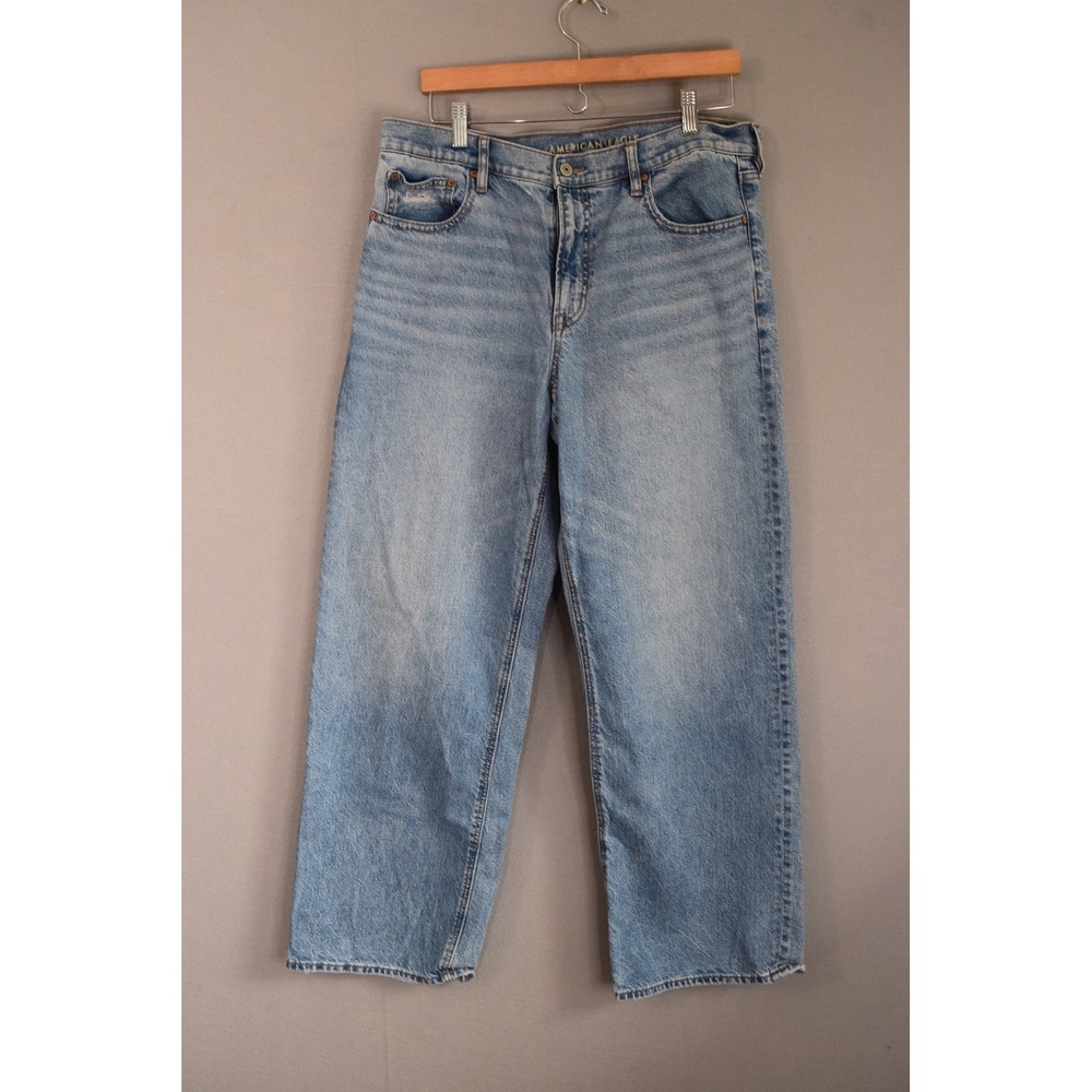 American Eagle Stovepipe Jeans 12 Long Light Blue High Rise Straight Women Denim
